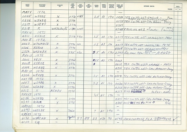 First Contact WA5ZBJ - W7WAH 8 May 1972