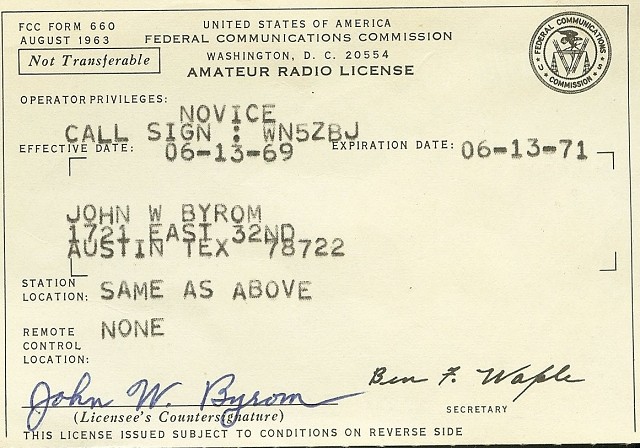 WN5ZBJ Novice License